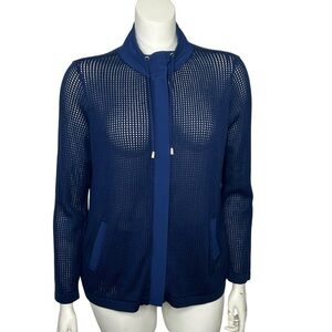 Zenergy by CHICO'S 2 Women's Large Blue Long Sleeve Zip Knit Sweater Jacket